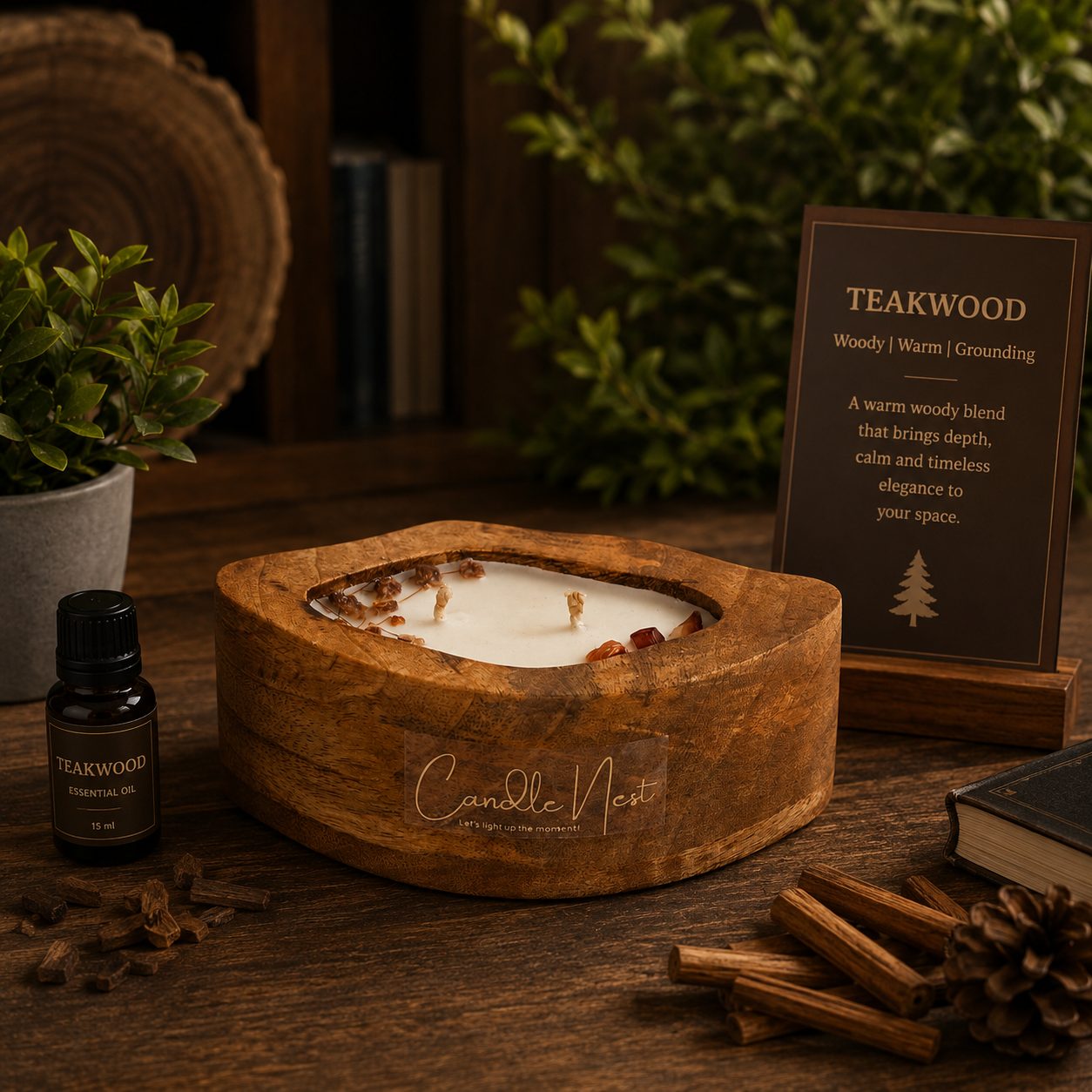 Amorphic Wooden Bowl Candle - Teakwood