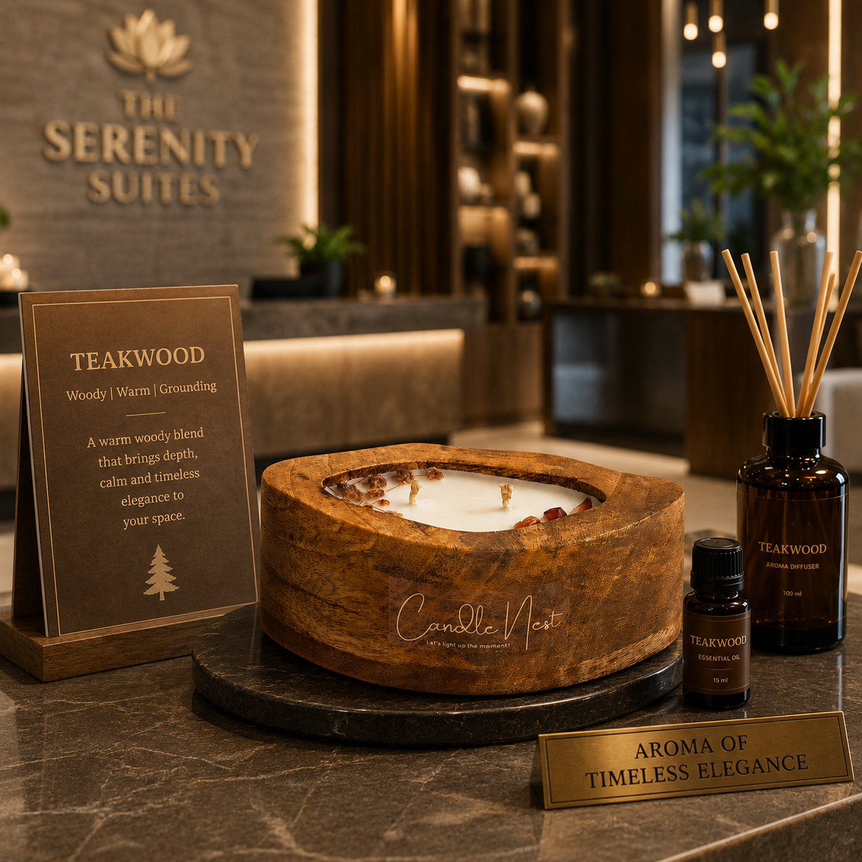 Amorphic Wooden Bowl Candle - Teakwood