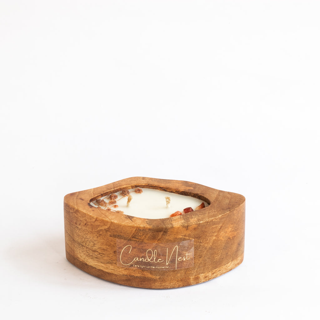 Amorphic Wooden Bowl Candle - Teakwood