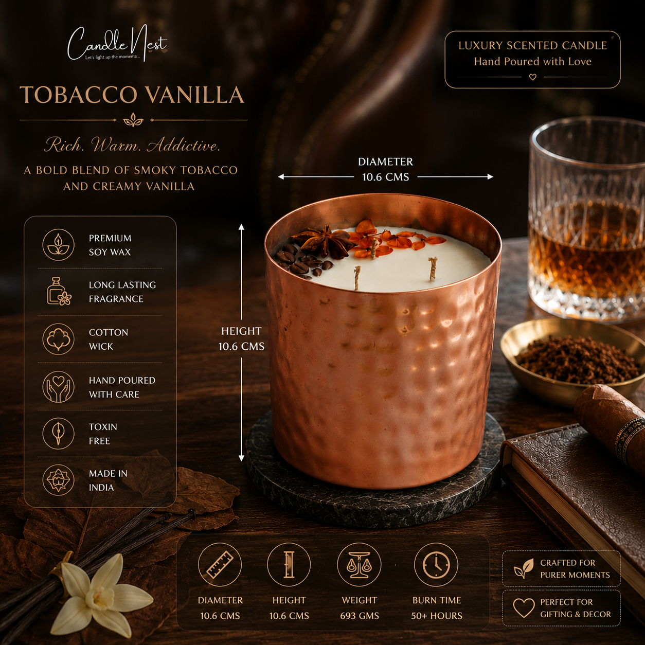 Majestic Hammered Jar Candle - Tobacco Vanilla