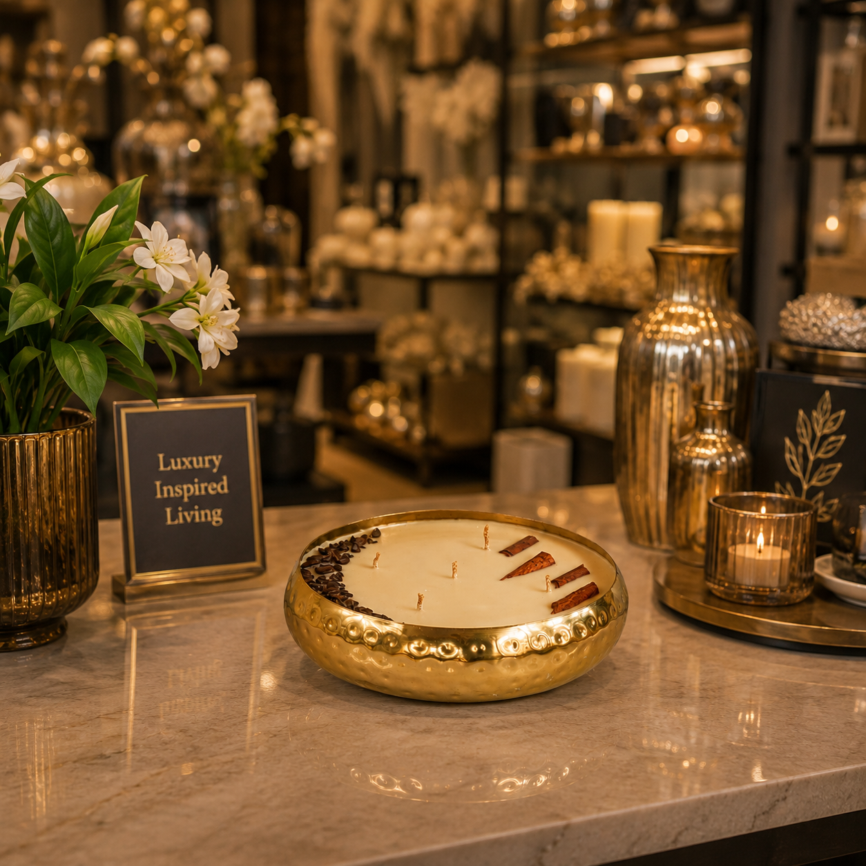 Hammered Golden Glimmer  Urli Candle - Velvety Vanilla