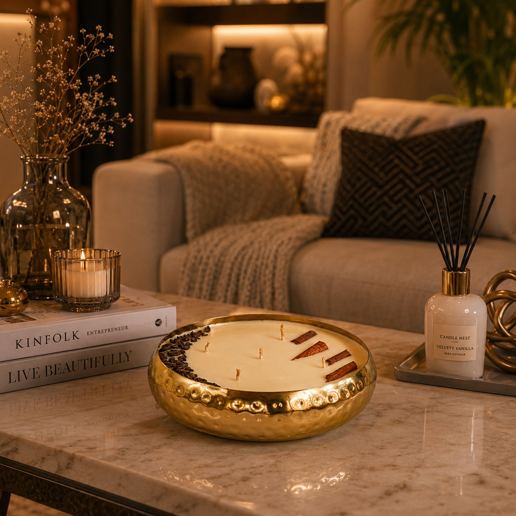 Hammered Golden Glimmer  Urli Candle - Velvety Vanilla