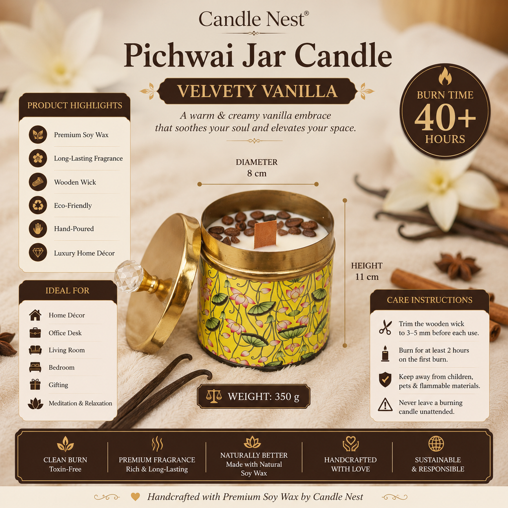 Yellow - Pichwai Jar Candle - Velvety Vanilla