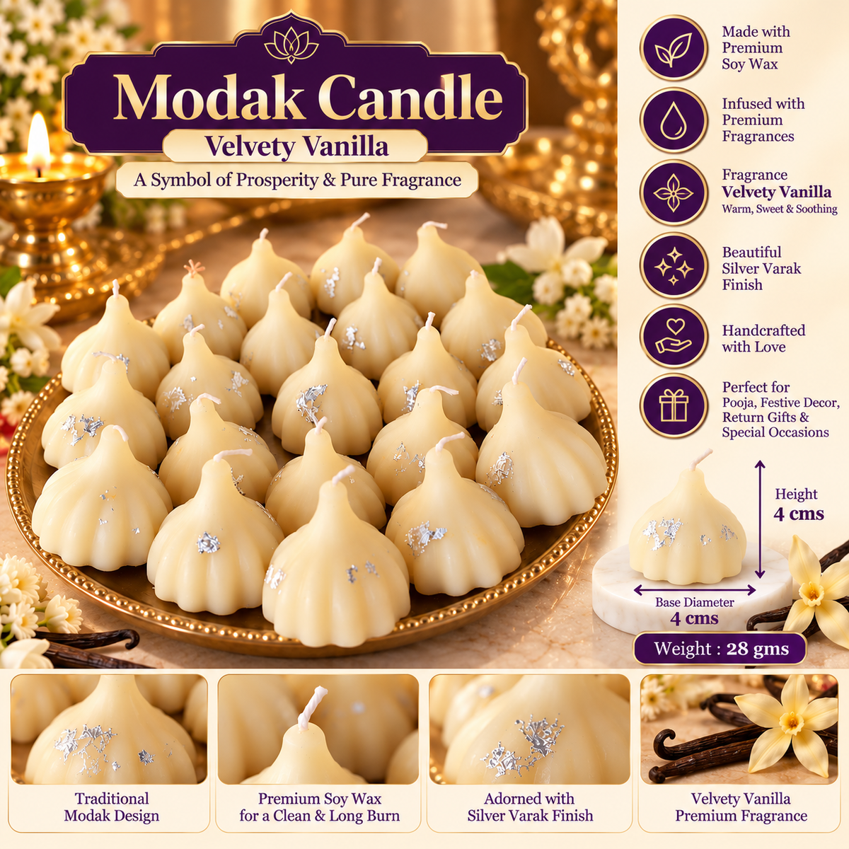Modak Candle - Velvety Vanilla (Pack of 36)