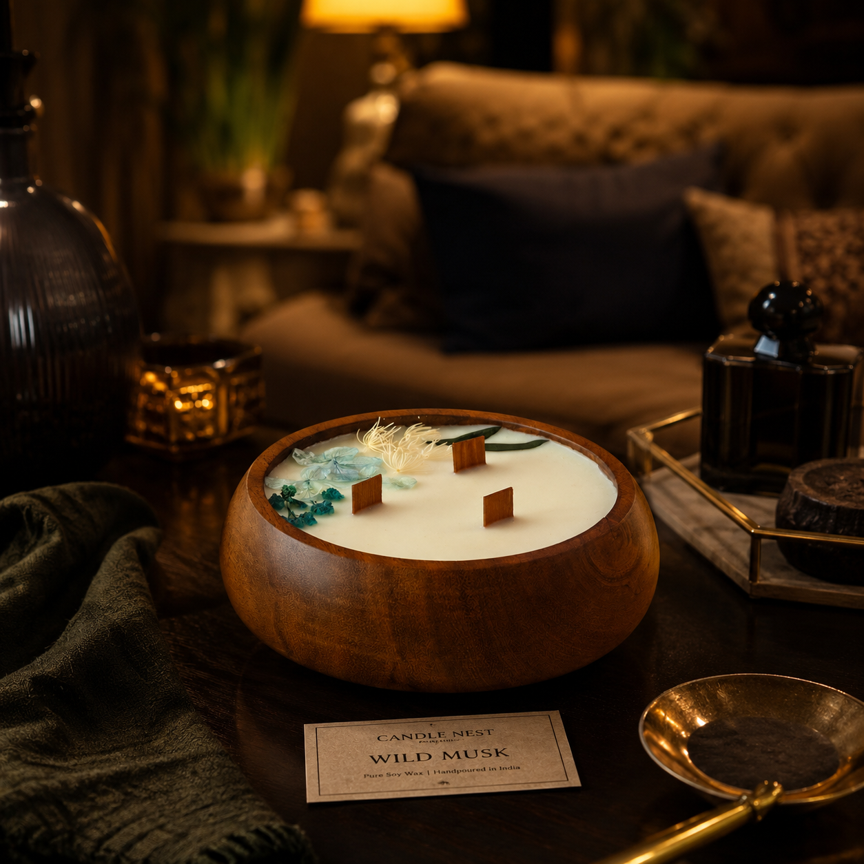 Luxe Wooden Bowl Candle - Wild Musk