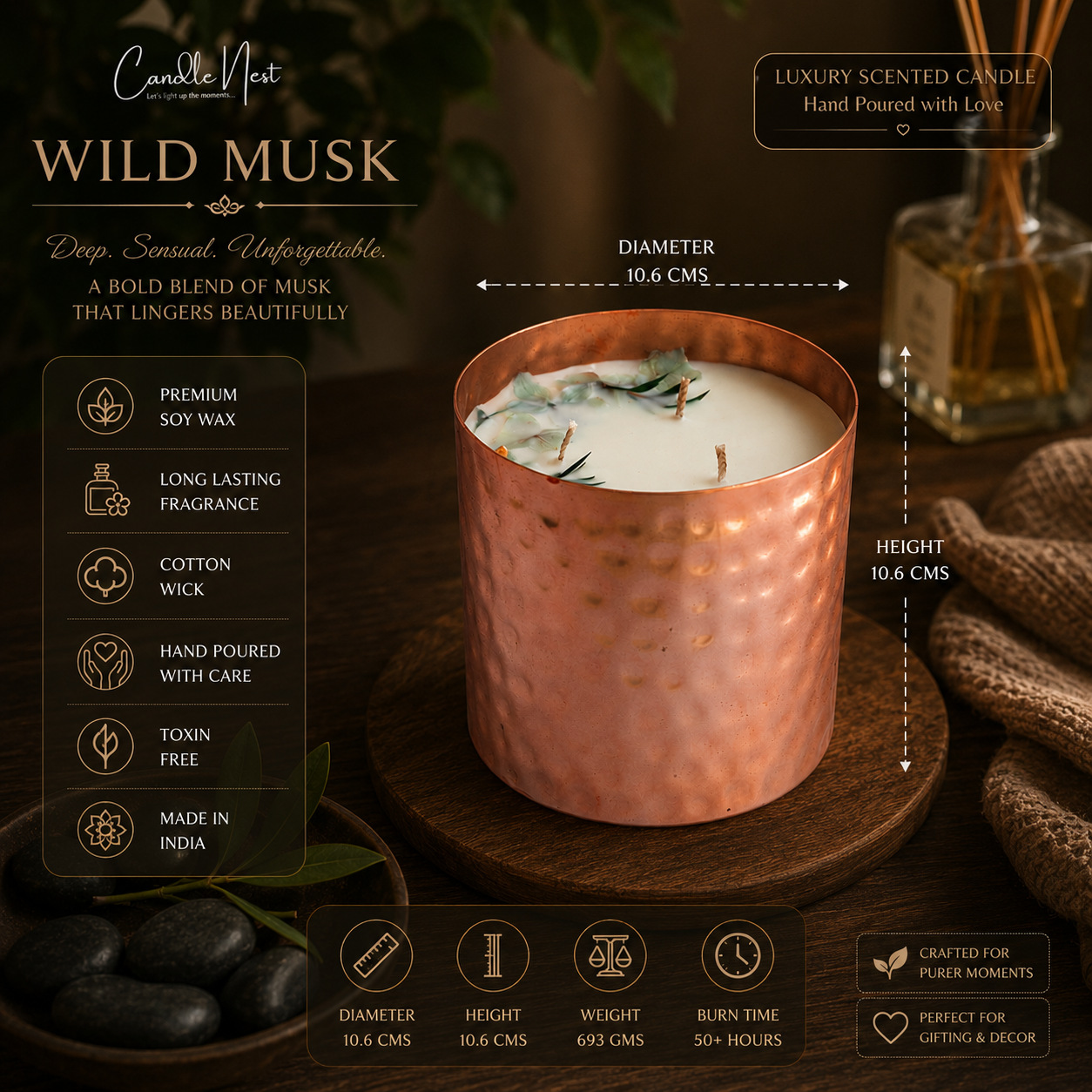 Majestic Hammered Jar Candle - Wild Musk