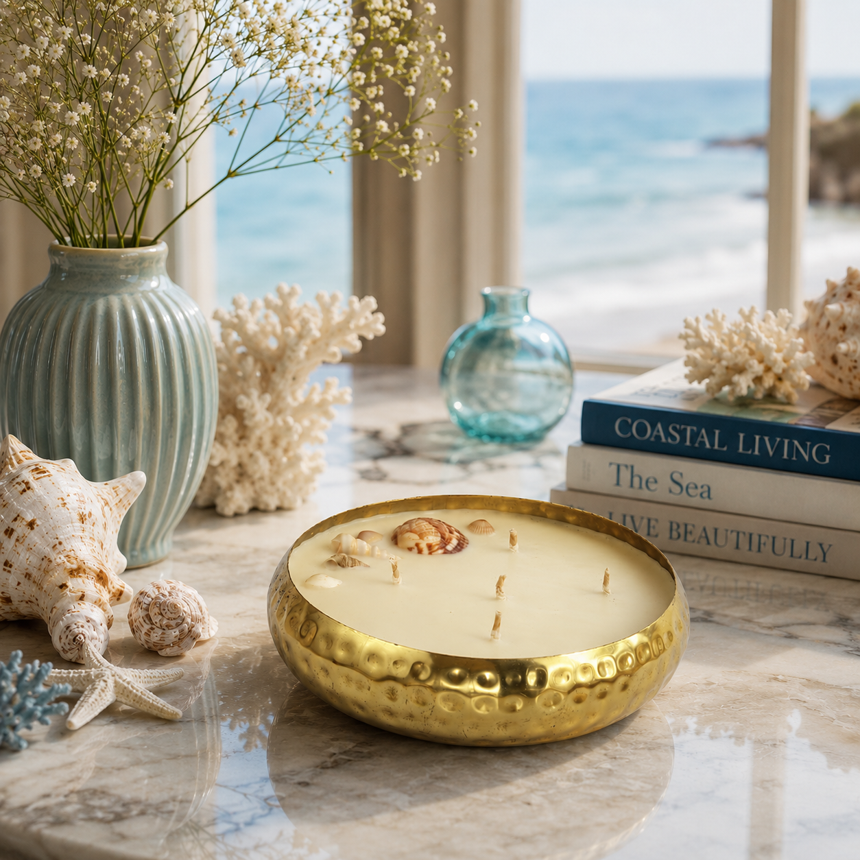 Hammered Golden Glimmer  Urli Candle - Seaside Whipser