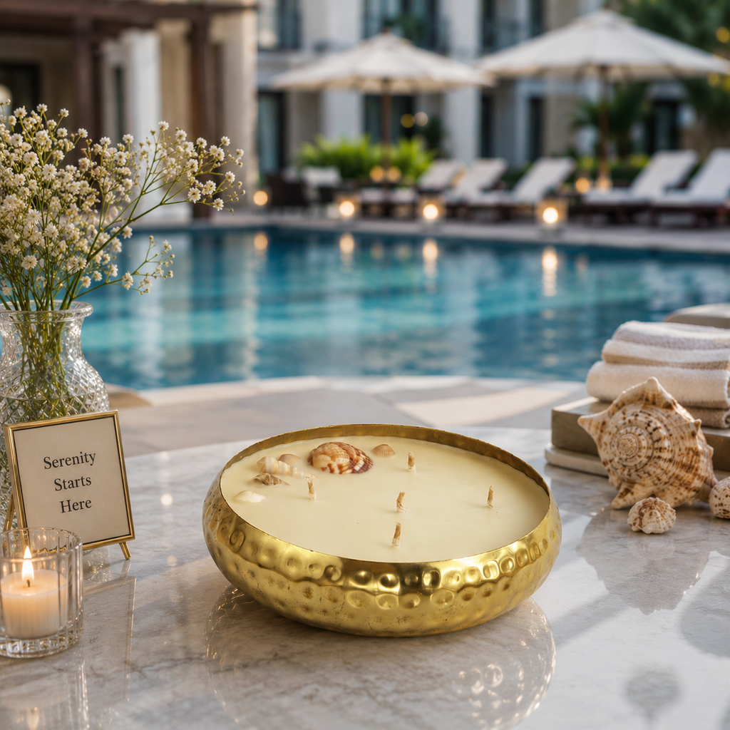 Hammered Golden Glimmer  Urli Candle - Seaside Whipser