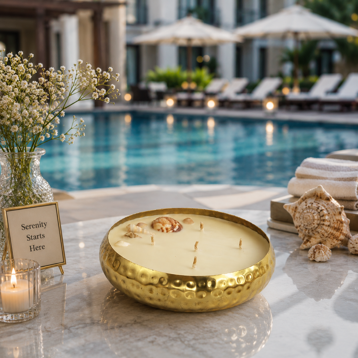Hammered Golden Glimmer  Urli Candle - Seaside Whipser