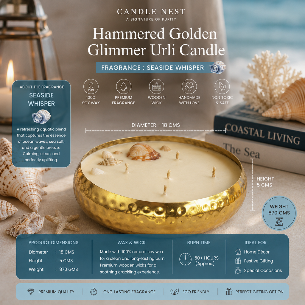 Hammered Golden Glimmer  Urli Candle - Seaside Whipser